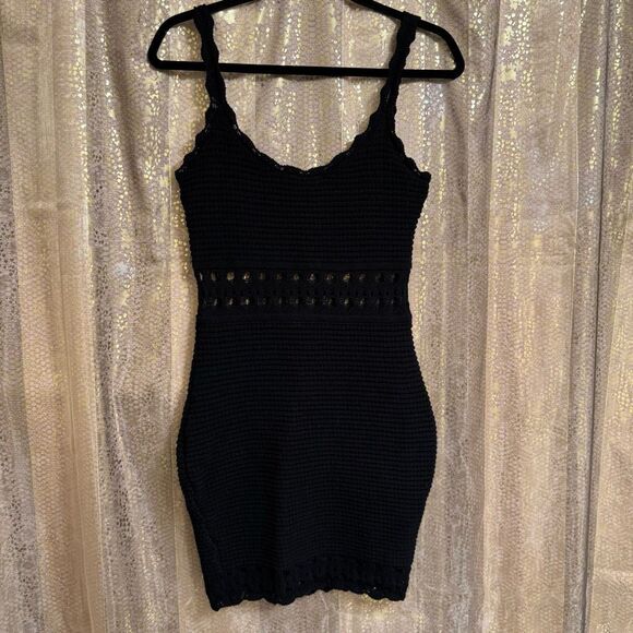 Guess Cassidy Black Crochet Open Knit Mini Bodycon Sleeveless Dress Medium - Picture 1 of 13